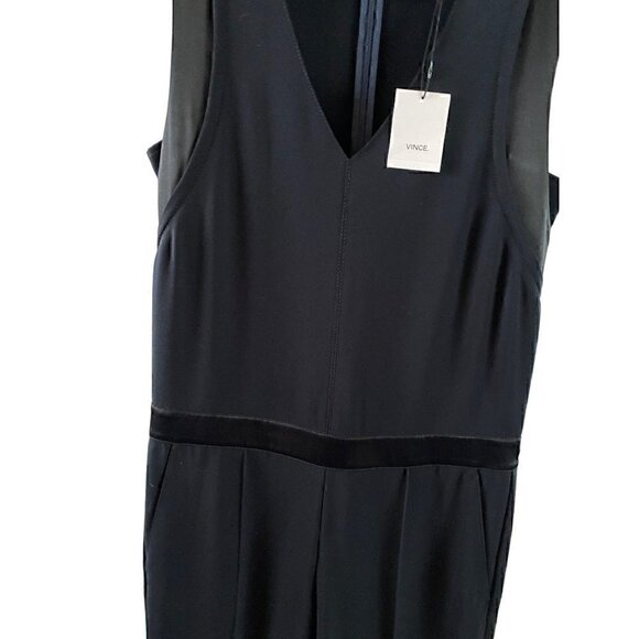 Vince Navy Blue Pintuck Jumpsuit Size 4 Sleeveless Slim Leg V Neck Cuffed Ankle - Picture 5 of 13